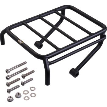 Mini Pannier Rack, Stainless Steel, Wrenchmonkees/GibbonSlap-Style, black-coated, incl. Mounting Material, Size 245x180mm