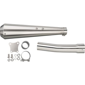 Silencieux inox Gibbonslap avec chicane, raccord au collecteur, patte de montage spécifique, kit complet (avec béquille centrale, prévoir 27938). NON homologué