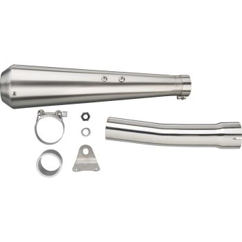 Silencieux inox Gibbonslap avec chicane, raccord au collecteur, patte de montage spéc., kit complet (avec béquille centrale, prévoir 27938). NON homologué